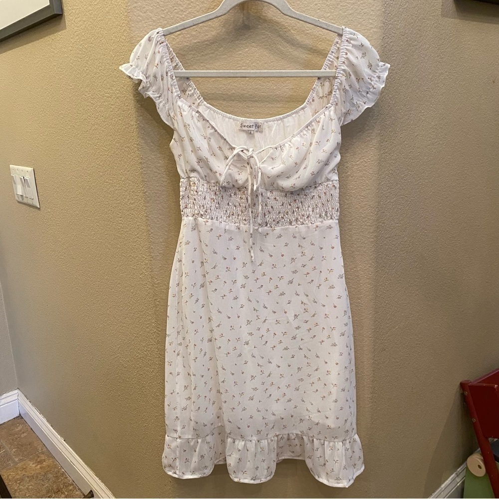 SWEET POT Women White Dainty Floral Cottage Core Dress Size 8